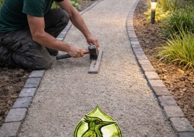 Paysagiste en Seine-et-Marne créant une allée de jardin éclairée près de Coulommiers, Meaux et Chessy