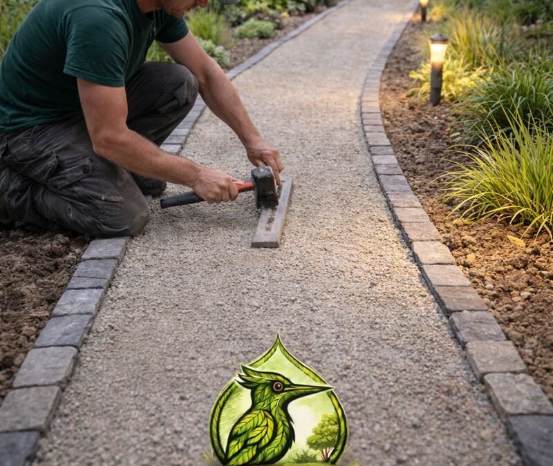 Paysagiste en Seine-et-Marne créant une allée de jardin éclairée près de Coulommiers, Meaux et Chessy