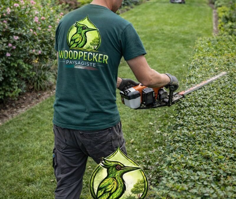 Paysagiste en Seine-et-Marne taillant une haie dans un jardin à Coulommiers et Meaux