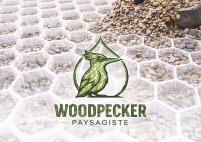 Pose de gravier dans dalles nid d’abeille pour allée carrossable par paysagiste en Seine-et-Marne