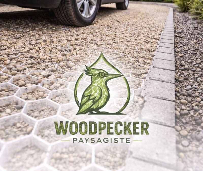 Pose de gravier dans dalles nid d’abeille pour allée carrossable par paysagiste en Seine-et-Marne