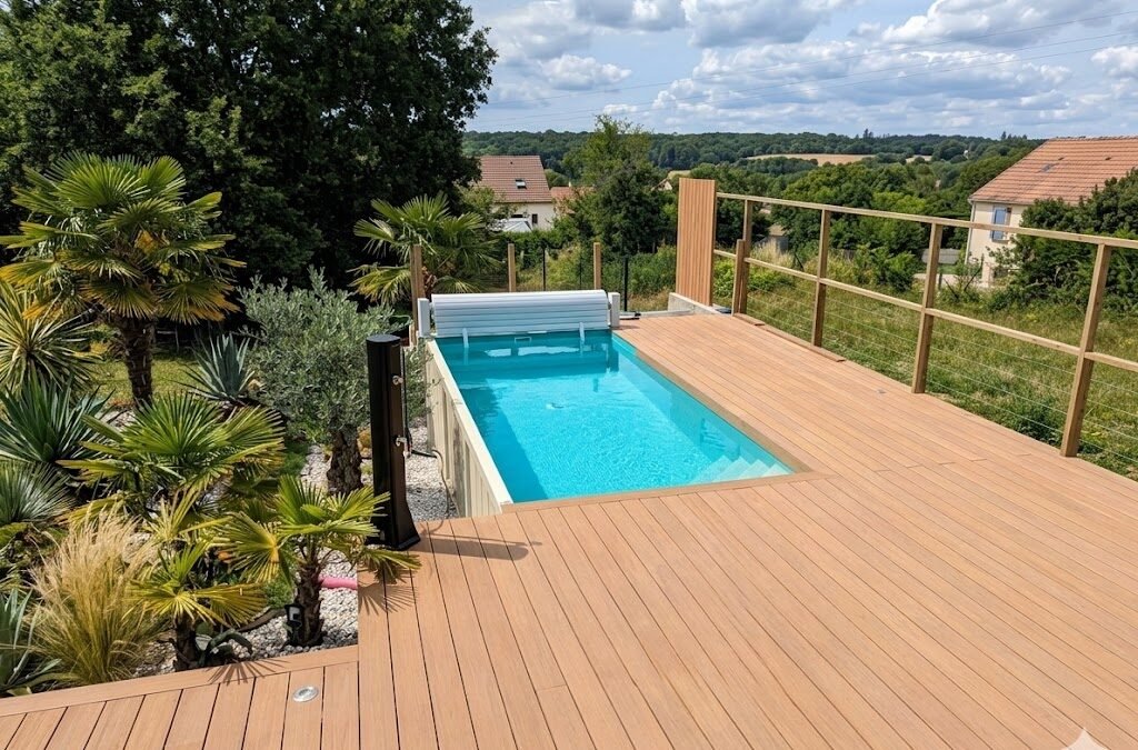Création d'une terrasse en bois exotique par le paysagiste Woodpecker Paysage à Orsay.