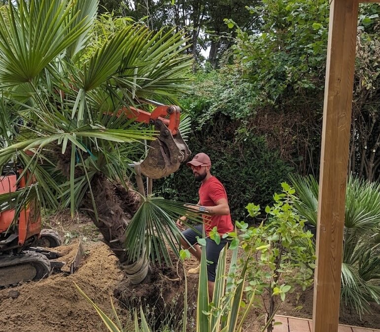 Réalisation de la maçonnerie paysagère lors d'un aménagement de jardin en Seine-et-Marne par Woodpecker Paysage.