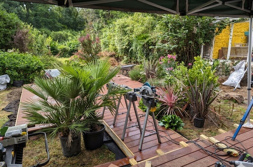 Réalisation d'une terrasse en bois exotique Cumaru par Woodpecker Paysage à Châlons-en-Champagne.